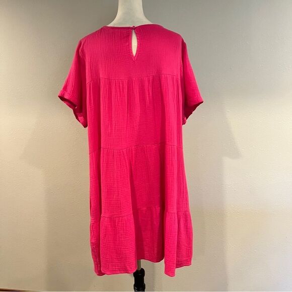 Vibrant Pink Short Sleeve scoop neck oversized Dress - Picture 6 of 12